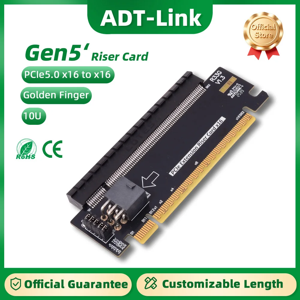 ADT-Link PCIe 5.0 X16 Male To X16 Female Upward Riser Card Extender Gen5 Half-height To Full-height Upward for 2U 4U ATX Case
ADT-Link PCIe 5.0 X16 Male To X16 Female Upward Riser Card Extender Gen5 Half-height To Full-height Upward for 2U 4U ATX Case