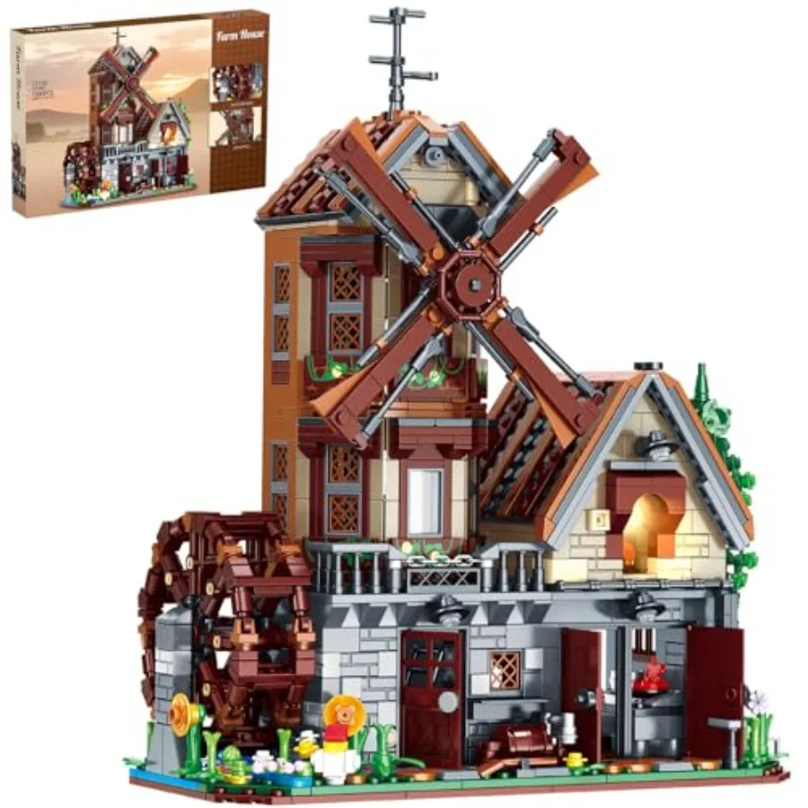 Набор для сборки средневекового ветряного мельничного комплекса, 1580 деталей, модель деревенского коттеджа с вращающимися лопастями, водяным колесом, в ретро-стиле
Набор для сборки средневекового ветряного мельничного комплекса, 1580 деталей, модель деревенского коттеджа с вращающимися лопастями, водяным колесом, в ретро-стиле