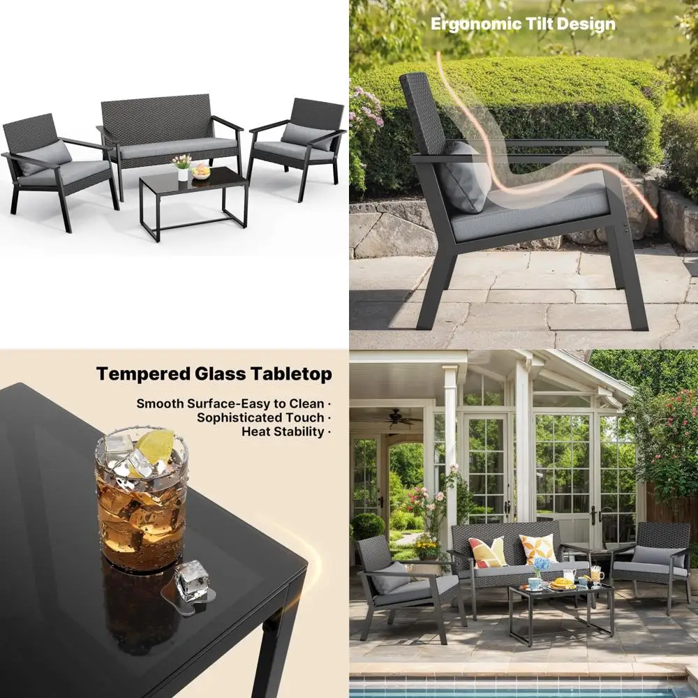 4-Piece Outdoor Wicker Patio Furniture Set with Cushions and Table for Balcony, Backyard, Porch - Gray
4-Piece Outdoor Wicker Patio Furniture Set with Cushions and Table for Balcony, Backyard, Porch - Gray