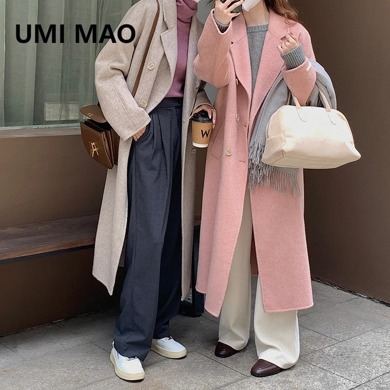 UMI MAO Высококачественное двустороннее пальто из шерсти альпаки, сшитое вручную, осенняя куртка, женское свободное утягивающее качественное шерстяное пальто Femme 
UMI MAO Высококачественное двустороннее пальто из шерсти альпаки, сшитое вручную, осенняя куртка, женское свободное утягивающее качественное шерстяное пальто Femme