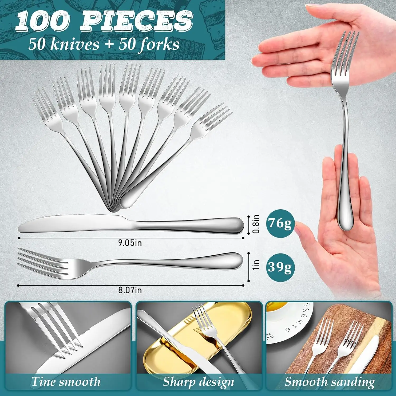 Nuenen 100 Pieces Stainless Steel Forks Dinnerware Set Dinner Forks And Dinner Knives Flatware Set Tableware Cutlery For Butter
Nuenen 100 Pieces Stainless Steel Forks Dinnerware Set Dinner Forks And Dinner Knives Flatware Set Tableware Cutlery For Butter