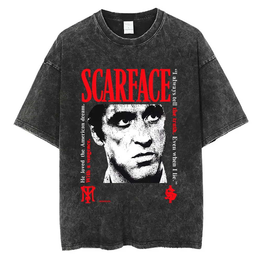 90s Classic Gangsters Movie Scarface Vintage Washed T-shirt Tony Montana Al Pacino Graphic T-shirts Men Hip Hop Rock T Shirts
90s Classic Gangsters Movie Scarface Vintage Washed T-shirt Tony Montana Al Pacino Graphic T-shirts Men Hip Hop Rock T Shirts