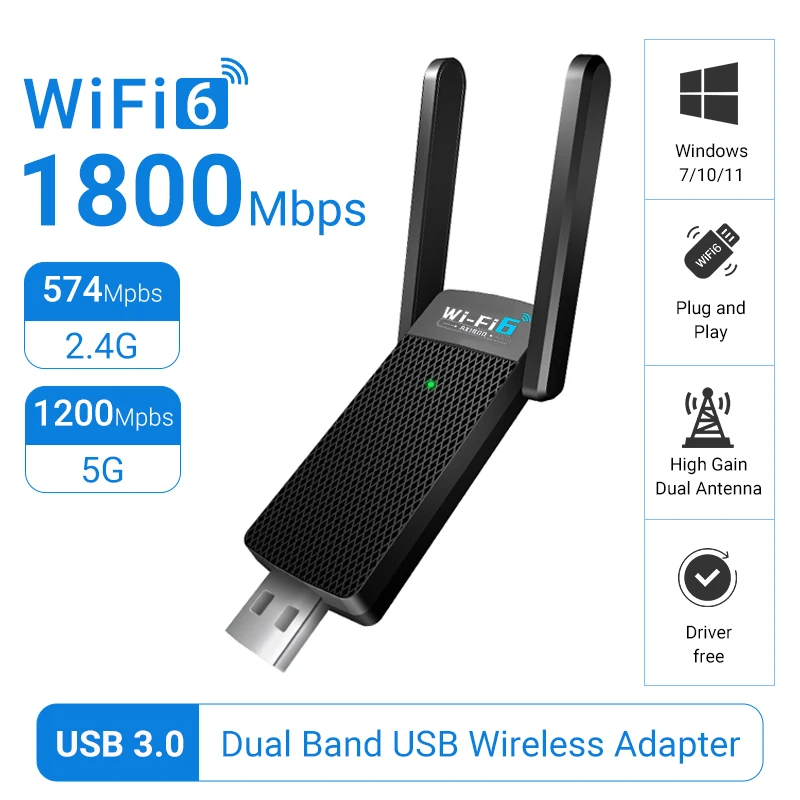 WALRAM 1800Mbps WiFi 6 USB Adapter Dual Band 2.4G/5GHz Wireless WiFi Receiver USB 3.0 Dongle Network Card For PC
WALRAM 1800Mbps WiFi 6 USB Adapter Dual Band 2.4G/5GHz Wireless WiFi Receiver USB 3.0 Dongle Network Card For PC