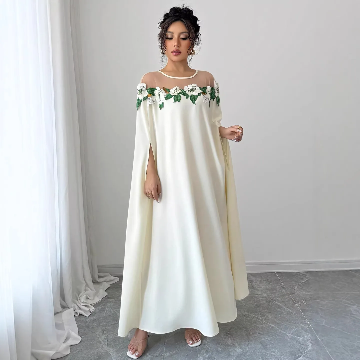 Women Spliced Floral Dresses Loose Capes Mesh Round Neck Full Sleeve Party Long Dress Elegant A-Line Vestidos Summer
Women Spliced Floral Dresses Loose Capes Mesh Round Neck Full Sleeve Party Long Dress Elegant A-Line Vestidos Summer