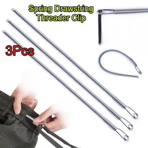3Pcs Flexible Spring Drawstring Threader Clip Pants Hoodies Elastic Band Lace Cord Bendable Drawstring Thread Sewing Accessories