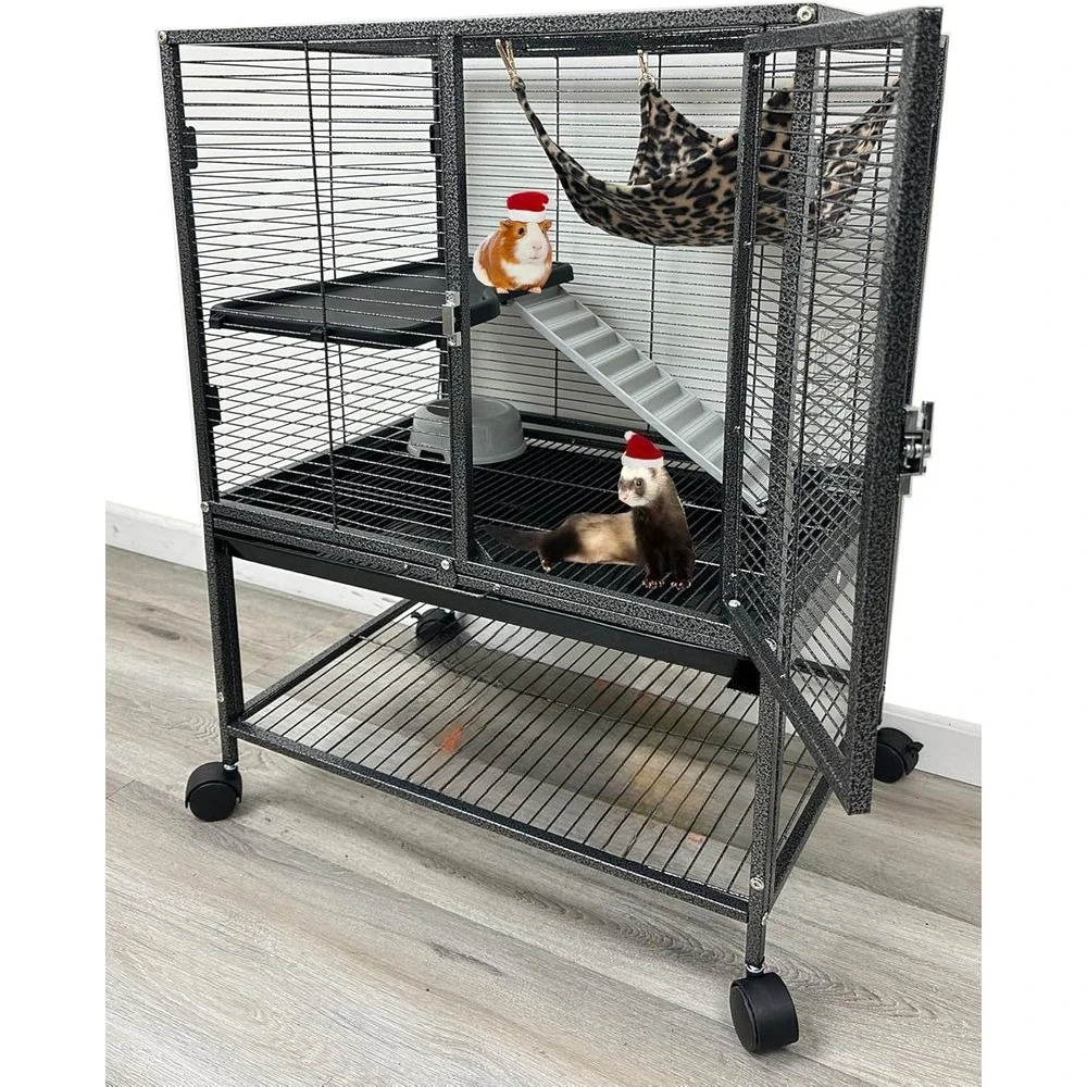 Two-Tier Small Animal Cage with 1/2 Bar Spacing, Water Bottle, Food Bowl, Hammock, and Removable Grate Tray
Two-Tier Small Animal Cage with 1/2 Bar Spacing, Water Bottle, Food Bowl, Hammock, and Removable Grate Tray