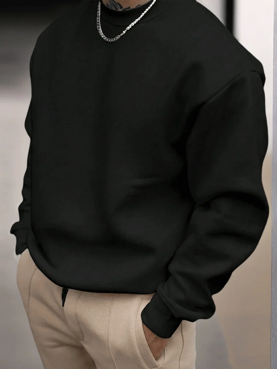 Men's Black Crew Neck Sweatshirt, Loose Fit, Minimalist Casual Top for Spring Autumn
Men's Black Crew Neck Sweatshirt, Loose Fit, Minimalist Casual Top for Spring Autumn