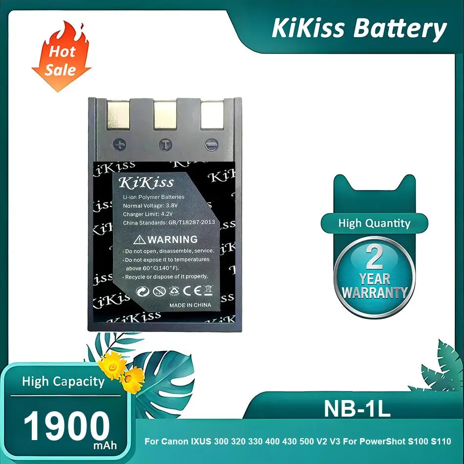 KiKiss Battery For Canon PowerShot IXUS 300 320 330 400 430 500 V2 V3 S100 S110 S200 S230 S300 S400 S410 S500 S530,NB-1L,1900mAh
KiKiss Battery For Canon PowerShot IXUS 300 320 330 400 430 500 V2 V3 S100 S110 S200 S230 S300 S400 S410 S500 S530,NB-1L,1900mAh