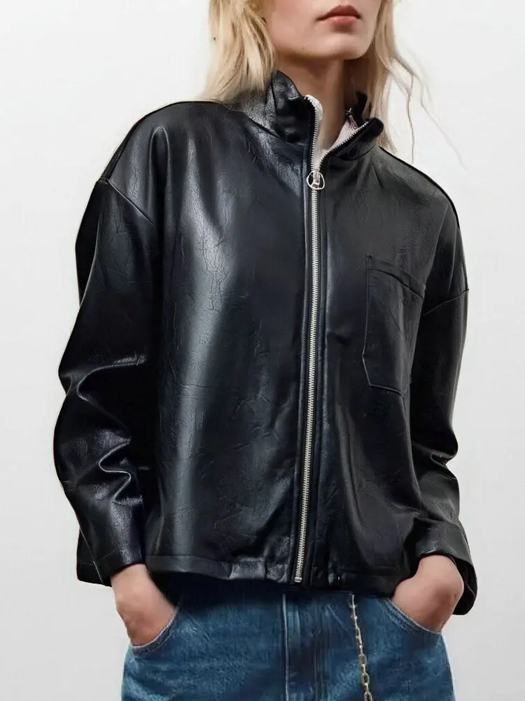 Ladies Elegant Loose Zipper Pocket Wine Red PU Street Coats Clothing 2025 Women's Vintage Basic Black Faux Leather Short Jackets
Ladies Elegant Loose Zipper Pocket Wine Red PU Street Coats Clothing 2025 Women's Vintage Basic Black Faux Leather Short Jackets