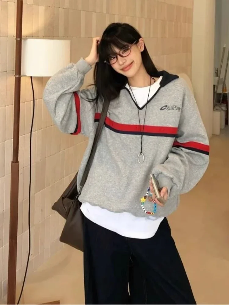 American Retro Gray Polo Women's Y2k Sweatshirt Casual Oversized Top Korean Preppy Pullover Letter Print Hoodie Loose Streetwear
American Retro Gray Polo Women's Y2k Sweatshirt Casual Oversized Top Korean Preppy Pullover Letter Print Hoodie Loose Streetwear