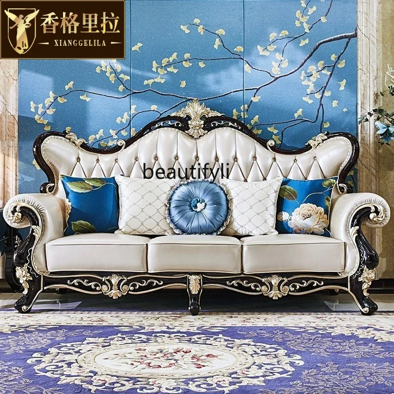 A16 European full solid wood carving flower 1 + 2 + 3 combination sofa, main living room first layer cowhide leather sofa
A16 European full solid wood carving flower 1 + 2 + 3 combination sofa, main living room first layer cowhide leather sofa
