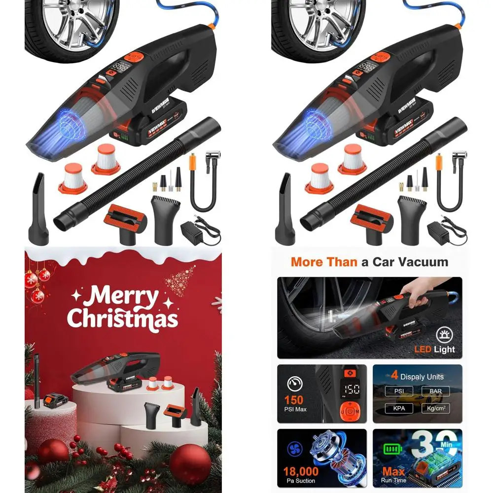 20V Cordless Vacuum & Tire Inflator - Portable 18000Pa Suction Cleaner with 150PSI Air Pump and Gauge
20V Cordless Vacuum & Tire Inflator - Portable 18000Pa Suction Cleaner with 150PSI Air Pump and Gauge