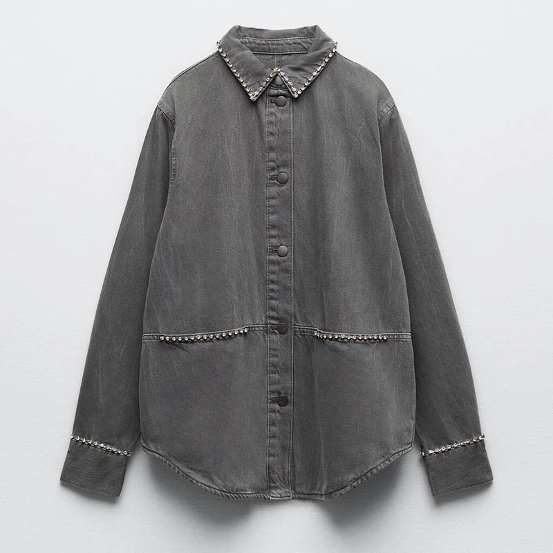 Brightly Women's Denim Shirt Jacket Solid Spring Autumn Ladies Tops Diamonds Design Long Sleeve Fashion Outerwear For Female
Brightly Women's Denim Shirt Jacket Solid Spring Autumn Ladies Tops Diamonds Design Long Sleeve Fashion Outerwear For Female