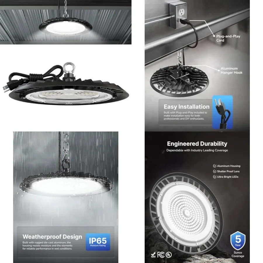 Sunco UFO LED High Bay Light, 150W, 19500 Lumens, 6000k Ultra Bright Commercial Shop Lights for Warehouse, Factory, Workshop, G
Sunco UFO LED High Bay Light, 150W, 19500 Lumens, 6000k Ultra Bright Commercial Shop Lights for Warehouse, Factory, Workshop, G