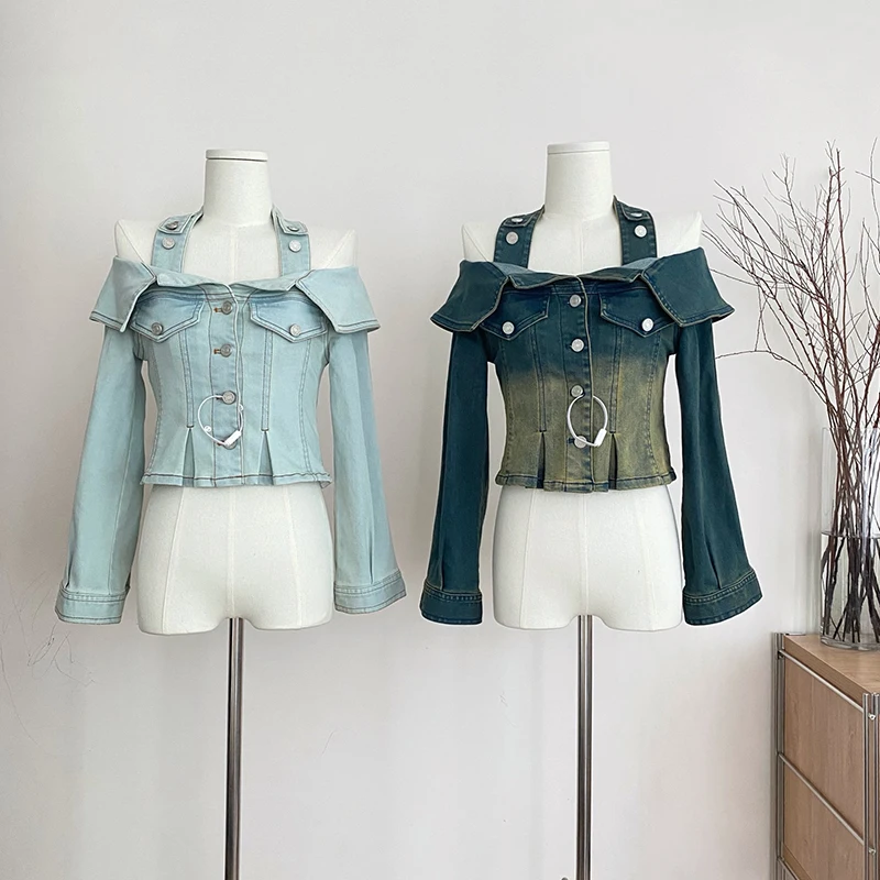 Sexy Hollow Out Halter Off Shoulder Y2k American Chic Short Denim Jacket High Waist Women Crop Tops Coats Long Sleeve Outwear
Sexy Hollow Out Halter Off Shoulder Y2k American Chic Short Denim Jacket High Waist Women Crop Tops Coats Long Sleeve Outwear