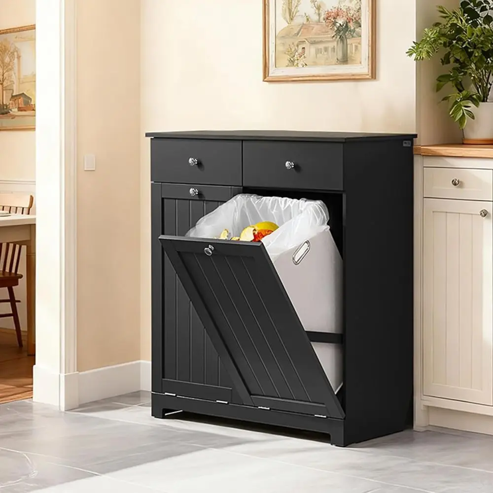 Hidden Wooden Double Trash Bin Cabinet with 20 Gallon Capacity for Kitchen Storage
Hidden Wooden Double Trash Bin Cabinet with 20 Gallon Capacity for Kitchen Storage