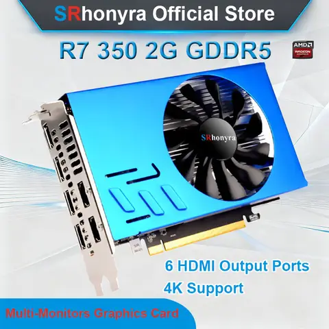 SRhonyra AMD R7 350 Graphics Card Multi- display 2/4GB GDDR5 128bit 6 HDMI Multi Screen Splicing Video Card GPU EDID