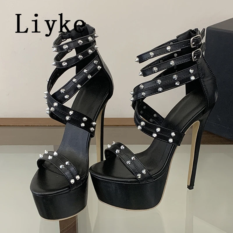 Liyke Sexy 16.5CM Super High Heels Platform Sandals For Women Fashion Metal Rivet Ankle Strap Ladies Banquet Party Dress Shoes
Liyke Sexy 16.5CM Super High Heels Platform Sandals For Women Fashion Metal Rivet Ankle Strap Ladies Banquet Party Dress Shoes