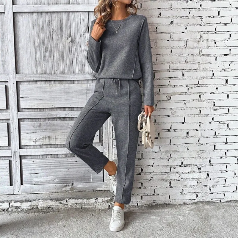 Однотонный спортивный комплект с круглым вырезом, свободный топ с длинными рукавами и широкими брюками на шнурке, комплект из 2 предметов Completi Donna Invernali
Однотонный спортивный комплект с круглым вырезом, свободный топ с длинными рукавами и широкими брюками на шнурке, комплект из 2 предметов Completi Donna Invernali