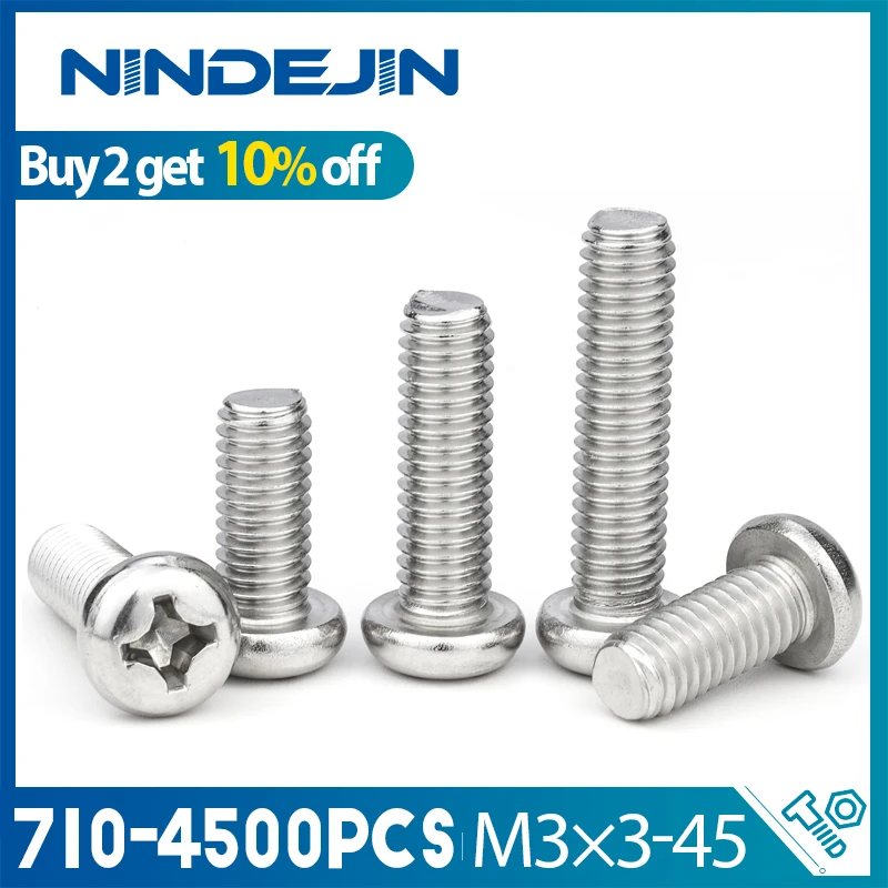 NINDEJIN 710-4500pcs M3 Cross Recessed Pan Head Screws Phillips Machine Screw Stainless Steel for Wood Metal Wholesale
NINDEJIN 710-4500pcs M3 Cross Recessed Pan Head Screws Phillips Machine Screw Stainless Steel for Wood Metal Wholesale