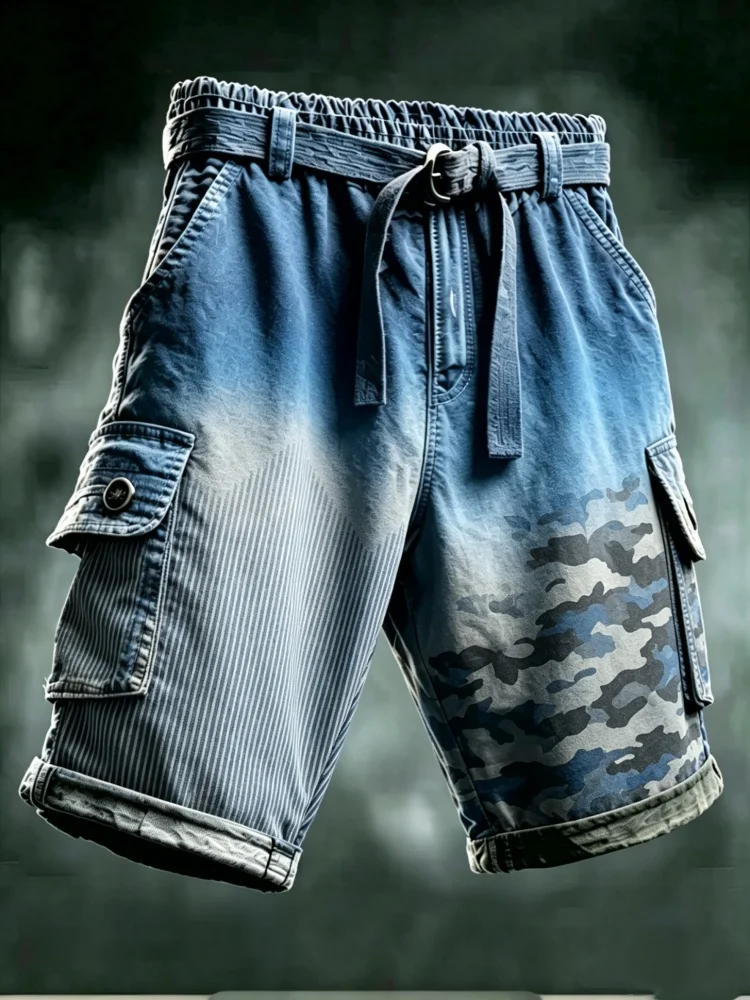 Mens Cargo Shorts Asymmetric Patchwork Striped Camouflage Loose Fit Streetwear Shorts with Belt
Mens Cargo Shorts Asymmetric Patchwork Striped Camouflage Loose Fit Streetwear Shorts with Belt