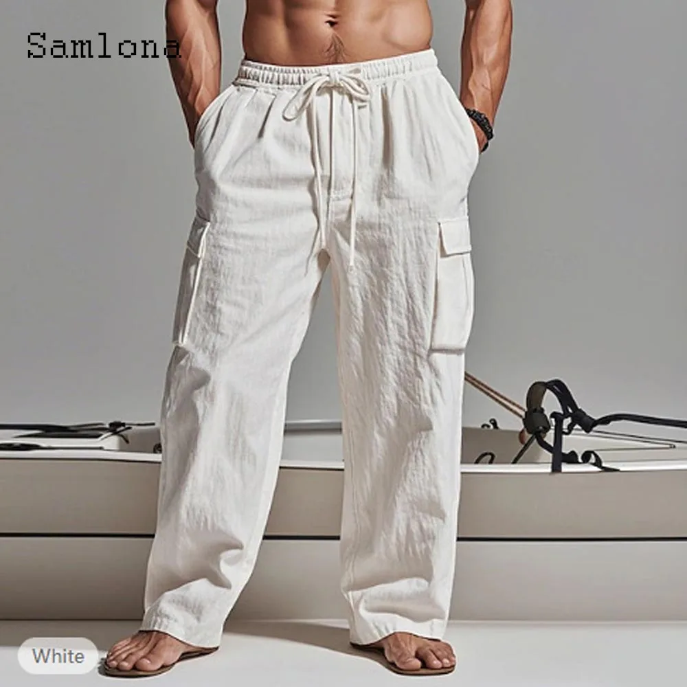 Men's Stand Pocket Casual Linen Beach Pants White Soft Elastic Waist Trousers 2025 European Fashion Style Basic Straight Pants
Men's Stand Pocket Casual Linen Beach Pants White Soft Elastic Waist Trousers 2025 European Fashion Style Basic Straight Pants