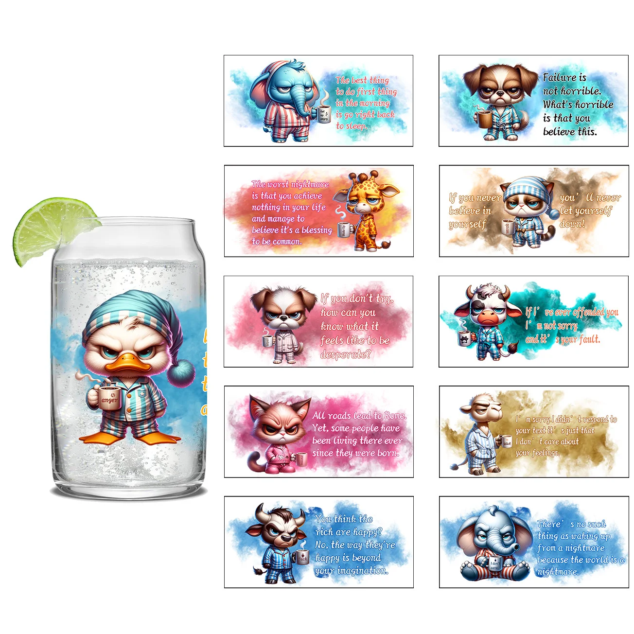 3D Cartoon Animals Proverb Sticker for 16oz UV DTF Cup Sticker Crystal Label Waterproof Resistant DIY Wrap Glass Sticker
3D Cartoon Animals Proverb Sticker for 16oz UV DTF Cup Sticker Crystal Label Waterproof Resistant DIY Wrap Glass Sticker