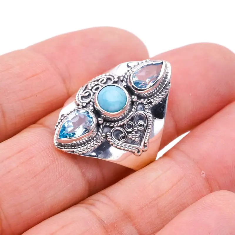 StarGems® Natural Larimar Blue TopazHandmade 925 Sterling Silver Ring 10.5 F0690
StarGems® Natural Larimar Blue TopazHandmade 925 Sterling Silver Ring 10.5 F0690