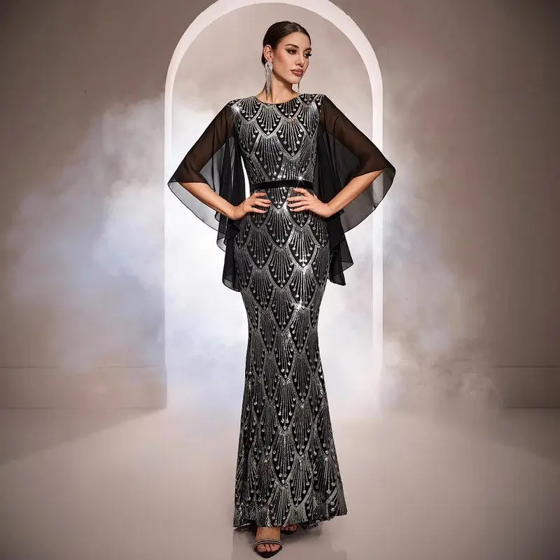 Evening Gown Long Sleeve round Neck Bodycon Sequin Fish Tail Dress Women's High Waist Polyester Fiber Summer Collection
Evening Gown Long Sleeve round Neck Bodycon Sequin Fish Tail Dress Women's High Waist Polyester Fiber Summer Collection