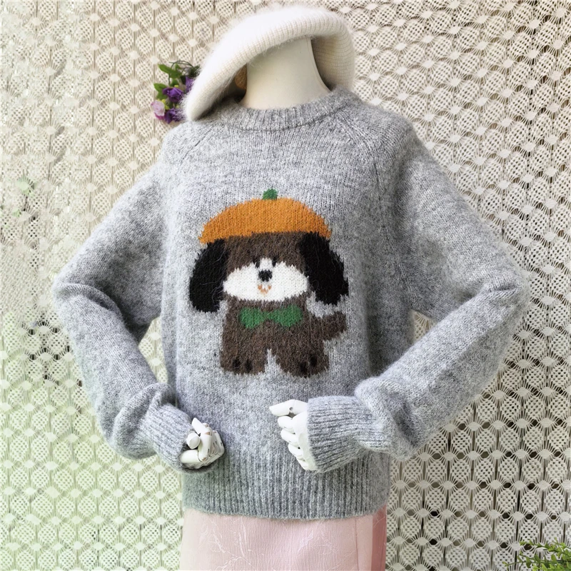 Ladies Women Spring Autumn Clothing Hairy Mohair Wool Crochet Cute Dog O-Neck Long Sleeves Loose Pullover Sweater Jumper Pull
Ladies Women Spring Autumn Clothing Hairy Mohair Wool Crochet Cute Dog O-Neck Long Sleeves Loose Pullover Sweater Jumper Pull