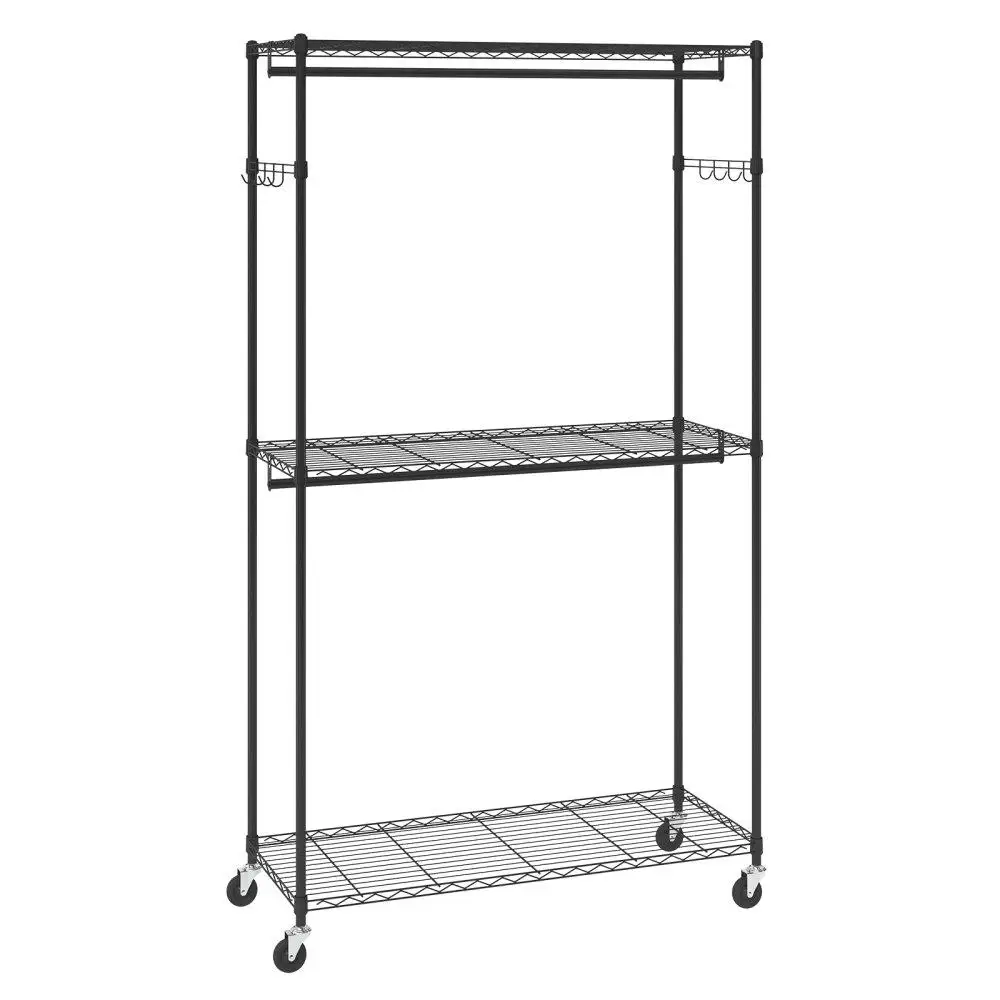 Heavy Duty Clothes Rack 3 Tier Adjustable Height 2 Rods Side Hooks Closet Storage 400Lbs
Heavy Duty Clothes Rack 3 Tier Adjustable Height 2 Rods Side Hooks Closet Storage 400Lbs