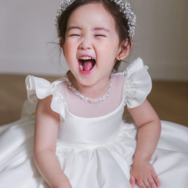 Flower Girls Dress Flying Sleeve White Satin Kids Dress - Flower Girl Host Toddler Princess Formal Gown First Communion for Girl
Flower Girls Dress Flying Sleeve White Satin Kids Dress - Flower Girl Host Toddler Princess Formal Gown First Communion for Girl