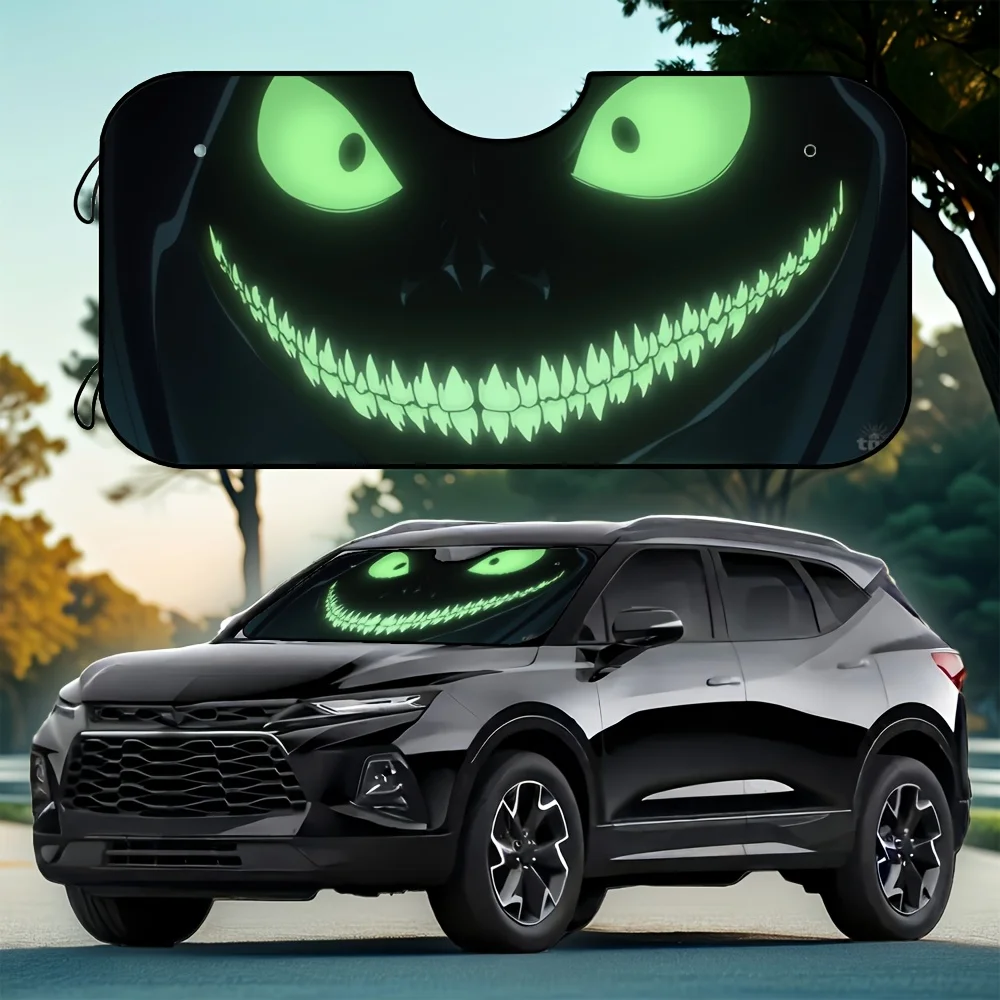 1pc Foldable UV Protection Sunshade With Scary Face & Green Eyes - Heat Blocking Windshield Cover For Motorhome, 4 Suction Cups
1pc Foldable UV Protection Sunshade With Scary Face & Green Eyes - Heat Blocking Windshield Cover For Motorhome, 4 Suction Cups