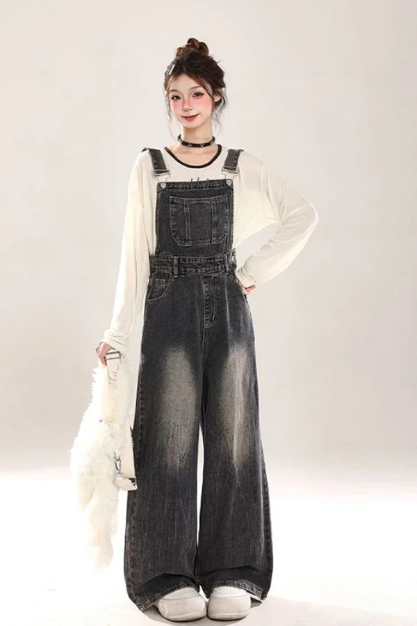 American Sle Vintage Distred Denim Overalls Women's Loose Straight Cut Jumpsuit Casual High Waist Button Fly Jeans
American Sle Vintage Distred Denim Overalls Women's Loose Straight Cut Jumpsuit Casual High Waist Button Fly Jeans
