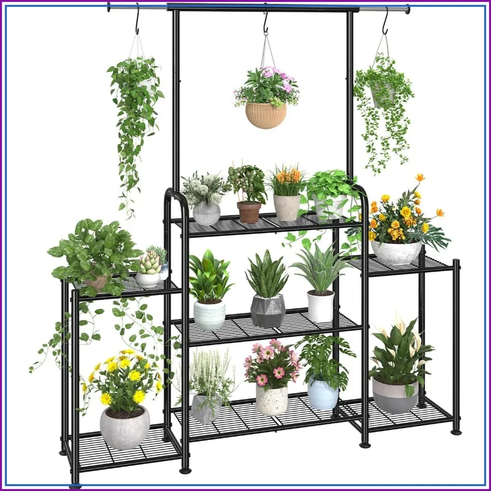 3-Tier Tall Plant Stand Indoor Outdoor, Heavy Duty Metal Ladder Shelf with Hanging Rod for Multiple Plants, Black
3-Tier Tall Plant Stand Indoor Outdoor, Heavy Duty Metal Ladder Shelf with Hanging Rod for Multiple Plants, Black