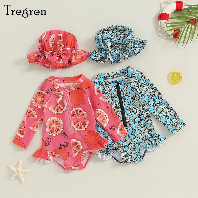 Tregren Infant Baby Girls Swimsuit Floral Fruit Print Long Sleeve Swimwear with Hat Newborn Bathing Suit Summer Beach Monokini
Tregren Infant Baby Girls Swimsuit Floral Fruit Print Long Sleeve Swimwear with Hat Newborn Bathing Suit Summer Beach Monokini