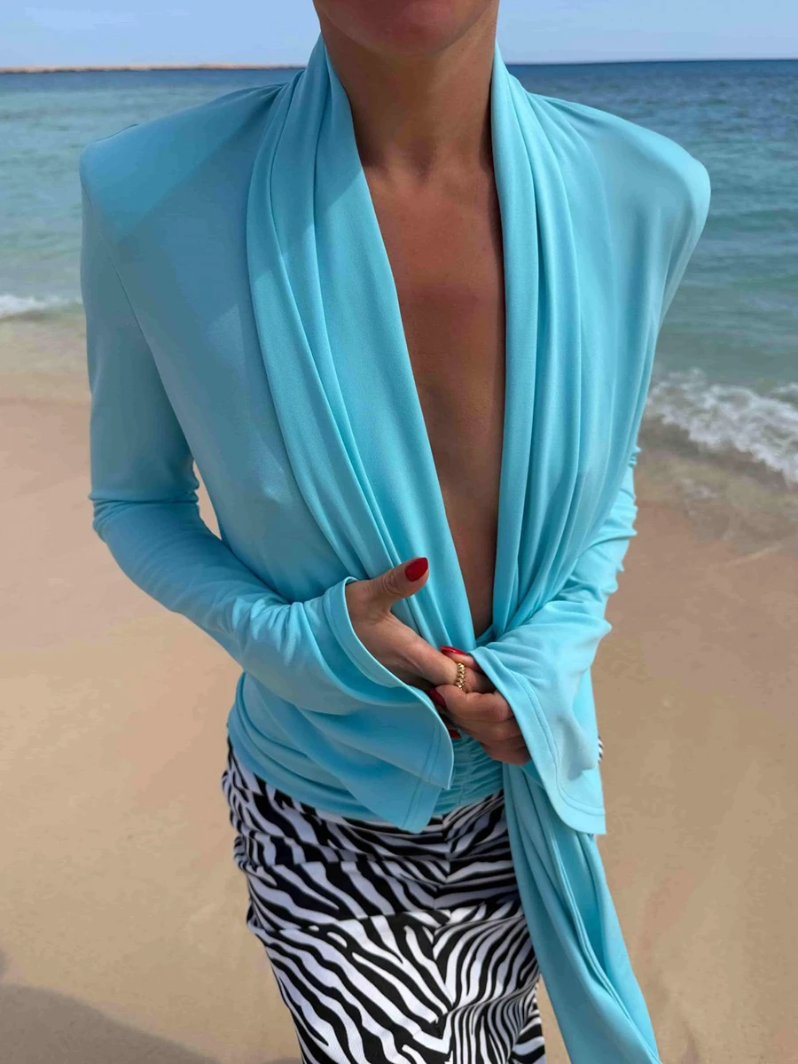 Wolfeel Women's Pleated Wrapped Long Sleeved Top 2026 European and American Style Open Front Elegant Beach Vacation Top
Wolfeel Women's Pleated Wrapped Long Sleeved Top 2026 European and American Style Open Front Elegant Beach Vacation Top