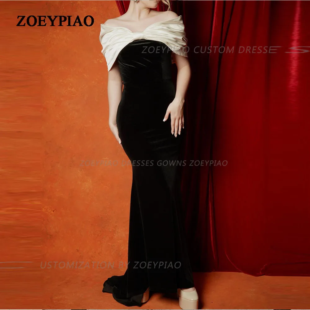 Black/Ivory Long Mermaid Evening Dresses Off Shoulder Short Sleeve Formal Party Gown Big Bow Formal Event Special Occasion Dress 
Black/Ivory Long Mermaid Evening Dresses Off Shoulder Short Sleeve Formal Party Gown Big Bow Formal Event Special Occasion Dress
