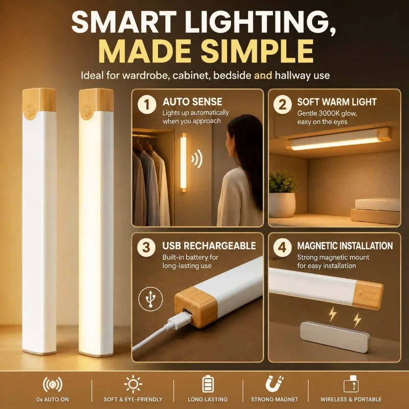 Warm White Human Body Induction Lamp Intelligent Cabinet Wireless Long Strip Charging Magnetic Suction Lamp Wardrobe Lamp
Warm White Human Body Induction Lamp Intelligent Cabinet Wireless Long Strip Charging Magnetic Suction Lamp Wardrobe Lamp