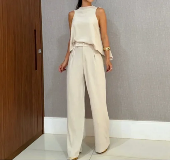 Women's Two-Piece Set Simple Commuting New Fashionable Loose Sleeveless Top Wide Leg Casual Pants Solid Color Two-Piece Set
Women's Two-Piece Set Simple Commuting New Fashionable Loose Sleeveless Top Wide Leg Casual Pants Solid Color Two-Piece Set