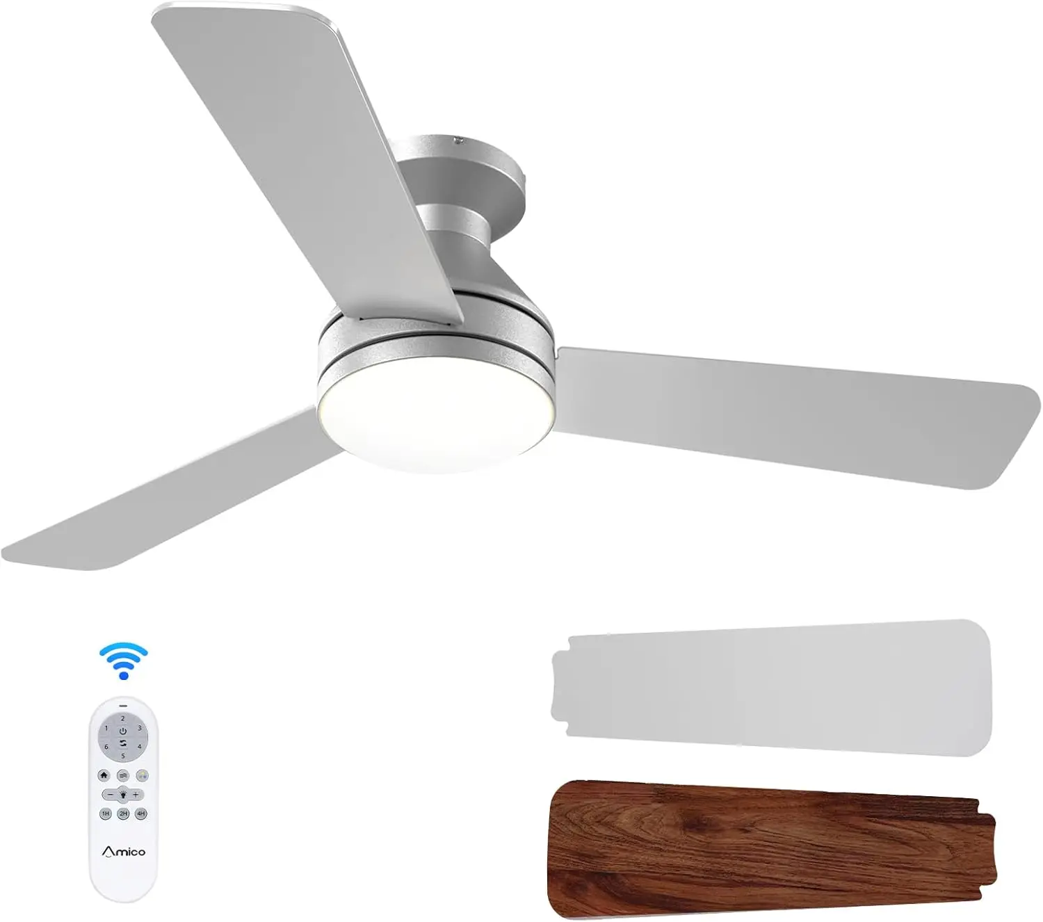 Silver 42-Inch Low Profile Ceiling Fan with Light and Remote Control, Flush Mount, Reversible Motor, 3 Color Temperatures, Dimmable, Silent Operation for Bedroom, Indoor/Outdoor Use
Silver 42-Inch Low Profile Ceiling Fan with Light and Remote Control, Flush Mount, Reversible Motor, 3 Color Temperatures, Dimmable, Silent Operation for Bedroom, Indoor/Outdoor Use