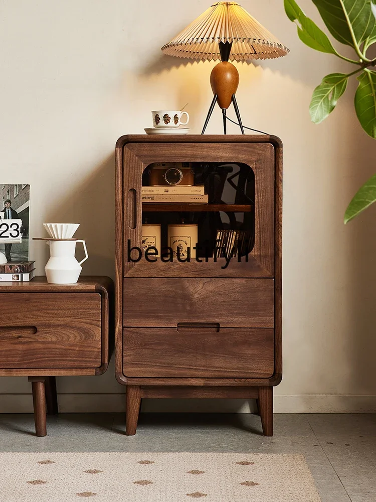North American black walnut wine cabinet Nordic simple solid wood side cabinet Single door glass display vertical cabinet0746
North American black walnut wine cabinet Nordic simple solid wood side cabinet Single door glass display vertical cabinet0746