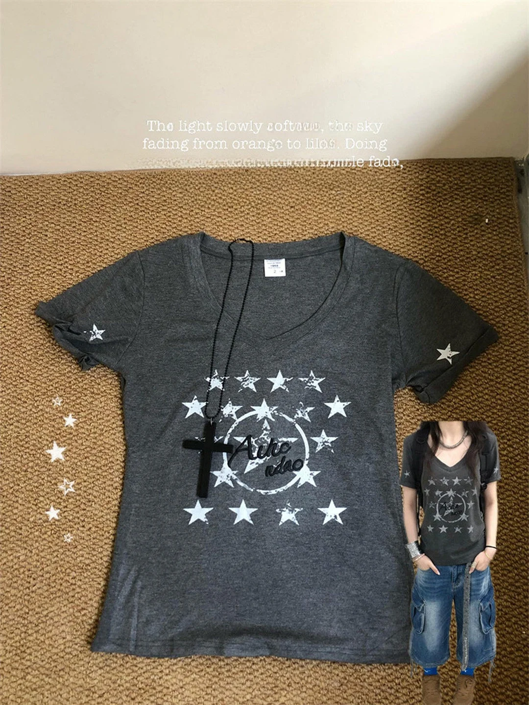 Korean Style Chic Vintage Star Print V-Neck Short Sleeve T-Shirt Women's Slim Fit Summer Fashionable Small Size Versatile Top
Korean Style Chic Vintage Star Print V-Neck Short Sleeve T-Shirt Women's Slim Fit Summer Fashionable Small Size Versatile Top