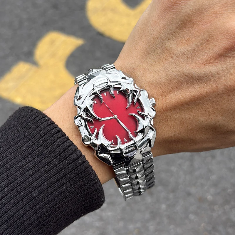 Dark Gothic Demon Claw Quartz Watch, Four Leaf Clover Dial Spiked Stainless Steel Punk Rock Y2K Accessory Gift
Dark Gothic Demon Claw Quartz Watch, Four Leaf Clover Dial Spiked Stainless Steel Punk Rock Y2K Accessory Gift
