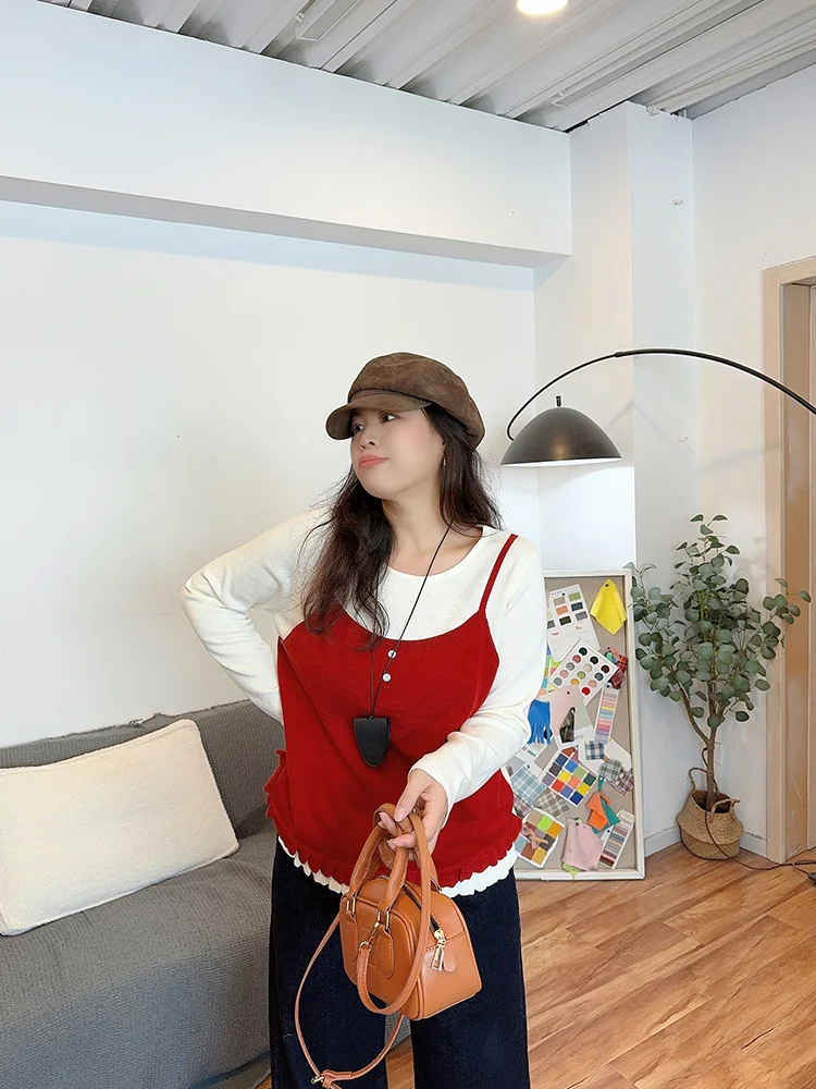 Flounce Knitwear Color Blo Long Sve round Ne Slimming Effect Women's plus Size Autumn Design T-irt Nylon Material
Flounce Knitwear Color Blo Long Sve round Ne Slimming Effect Women's plus Size Autumn Design T-irt Nylon Material