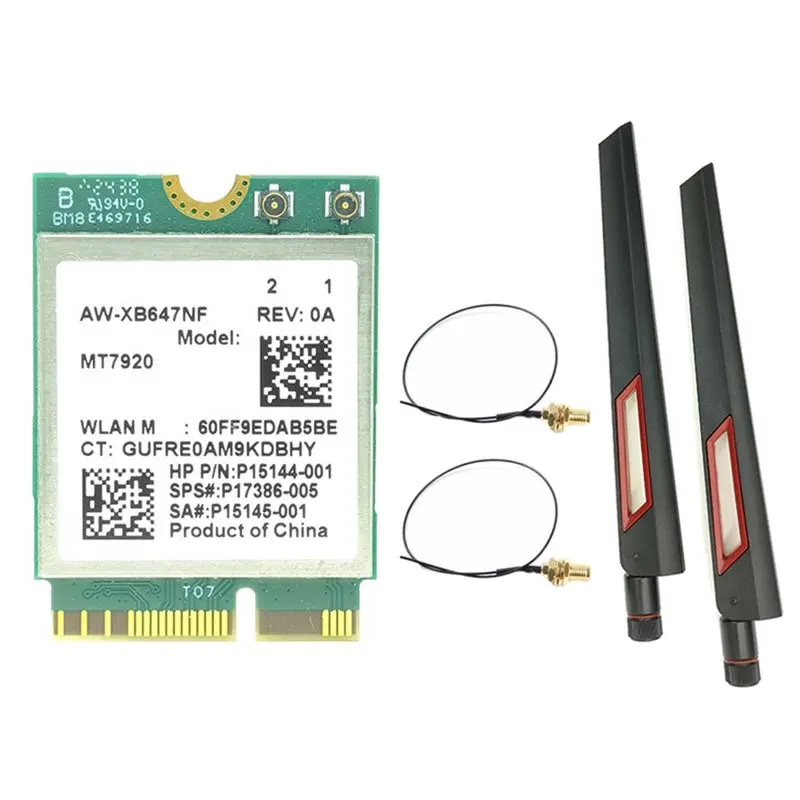 AED7-MT7920 WIFI6 Card 1800Mbps Bluetooth5.2 2.4G/5.8G M.2 NGFF Wireless Wifi Adapter Card For Win10/Win11+10DB Antennas
AED7-MT7920 WIFI6 Card 1800Mbps Bluetooth5.2 2.4G/5.8G M.2 NGFF Wireless Wifi Adapter Card For Win10/Win11+10DB Antennas