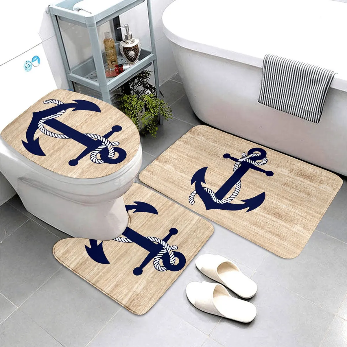 3pcs Sailing Boat Anchor Bathroom Rug Set Non-Slip U-Shaped Mat and Toilet Lid Cover Ocean Nautical Theme Washable Floor Mats
3pcs Sailing Boat Anchor Bathroom Rug Set Non-Slip U-Shaped Mat and Toilet Lid Cover Ocean Nautical Theme Washable Floor Mats