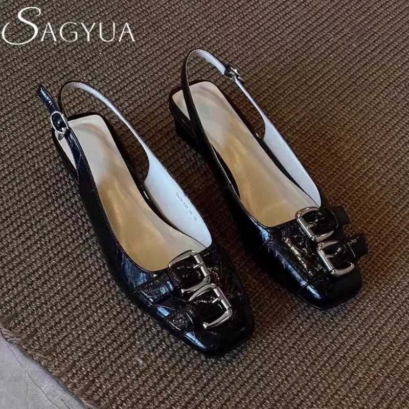 Buckle Women Heeled Sandals Square Toe Casual Loafers Shoes Slingback 2025 Fashion Summer Dress Soft Leather Shallow Sandalias 
Buckle Women Heeled Sandals Square Toe Casual Loafers Shoes Slingback 2025 Fashion Summer Dress Soft Leather Shallow Sandalias