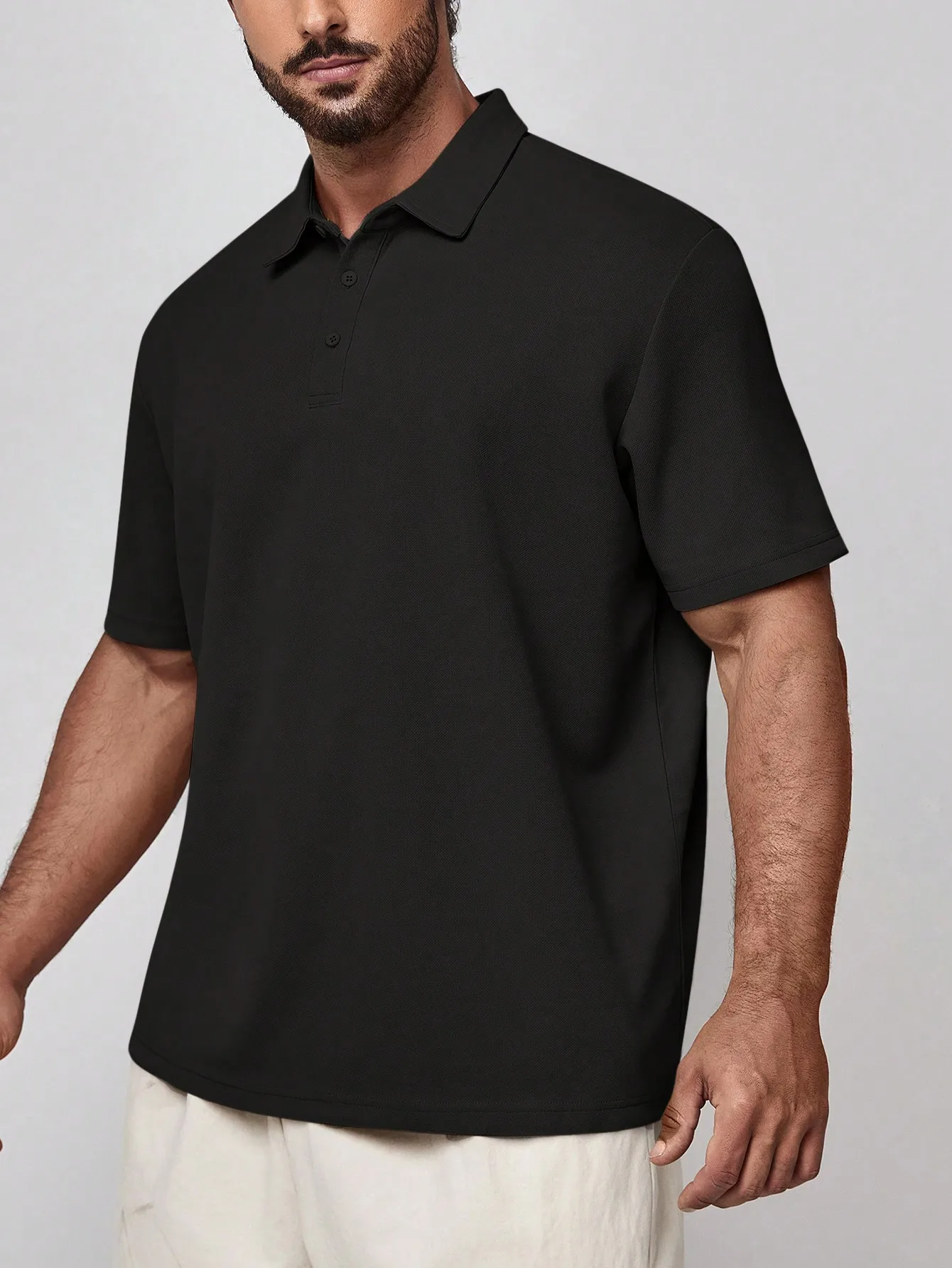 Men's Plus Size Solid Black Short Sleeve Casual Polo Shirt
Men's Plus Size Solid Black Short Sleeve Casual Polo Shirt
