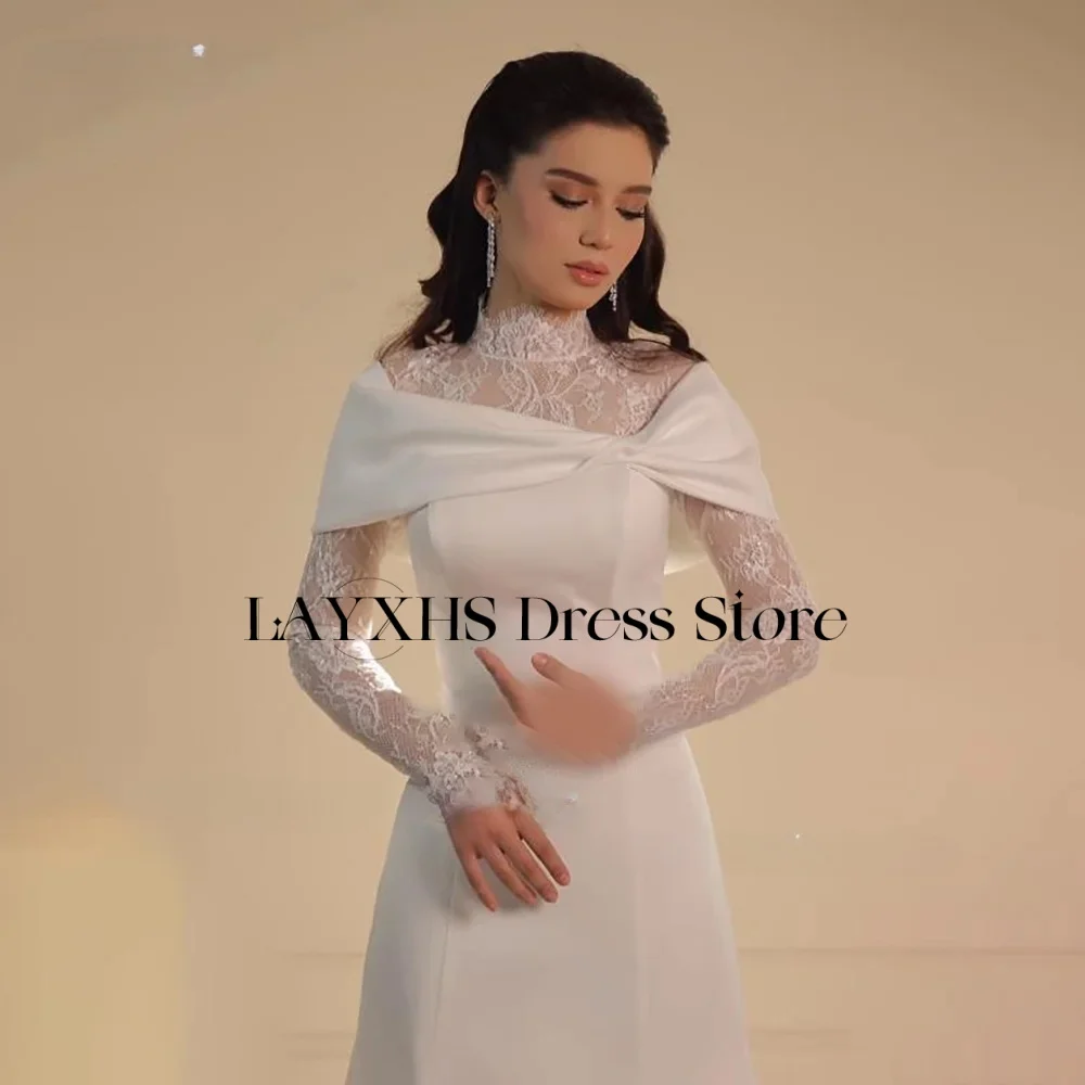 LAYXHS Elegant High Neck Wedding Dresses Lace Long Sleeves Mermaid Pleat Bridal Gown Customized فساتين سهرات
LAYXHS Elegant High Neck Wedding Dresses Lace Long Sleeves Mermaid Pleat Bridal Gown Customized فساتين سهرات